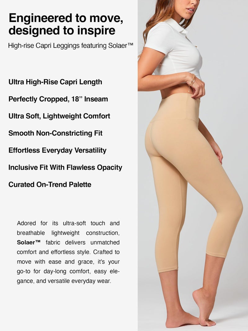 Conceited Capri Leggings for Women - Soft - High Waist Tummy Control - Essential - Regular and Plus Size - Beige Nude - Small - Medium - Image 2